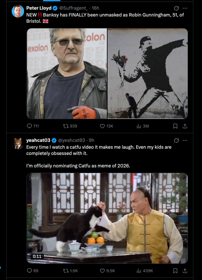 degengamblah's tweet photo. Just scrolling my alt X seeing whats trending. Random $CATFU post. 1st time ive seen it cross the divide and break fully out of the bubble. Nice https://t.co/CPt0NR2nEv