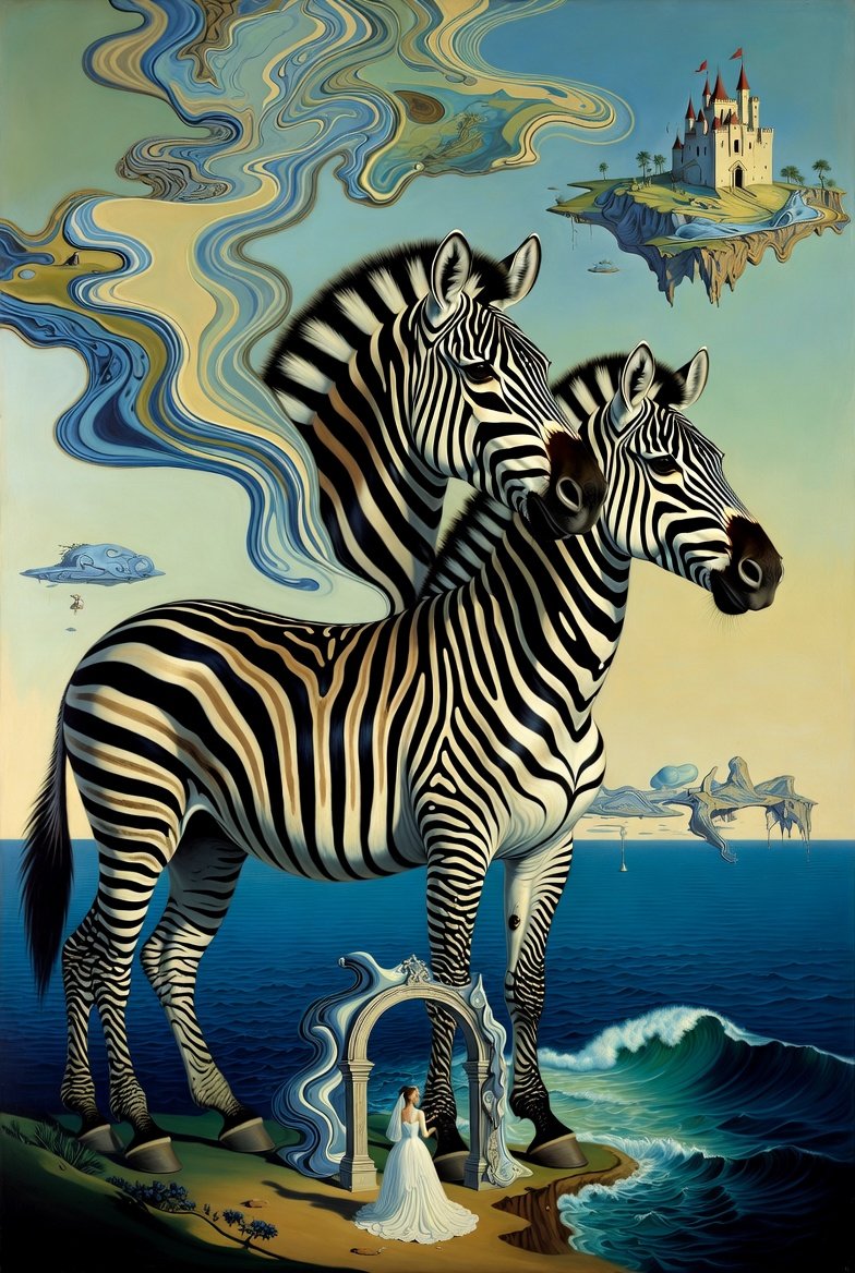 A Zebra with a tail dalistyle by Rebecca George and collaborating with Grok