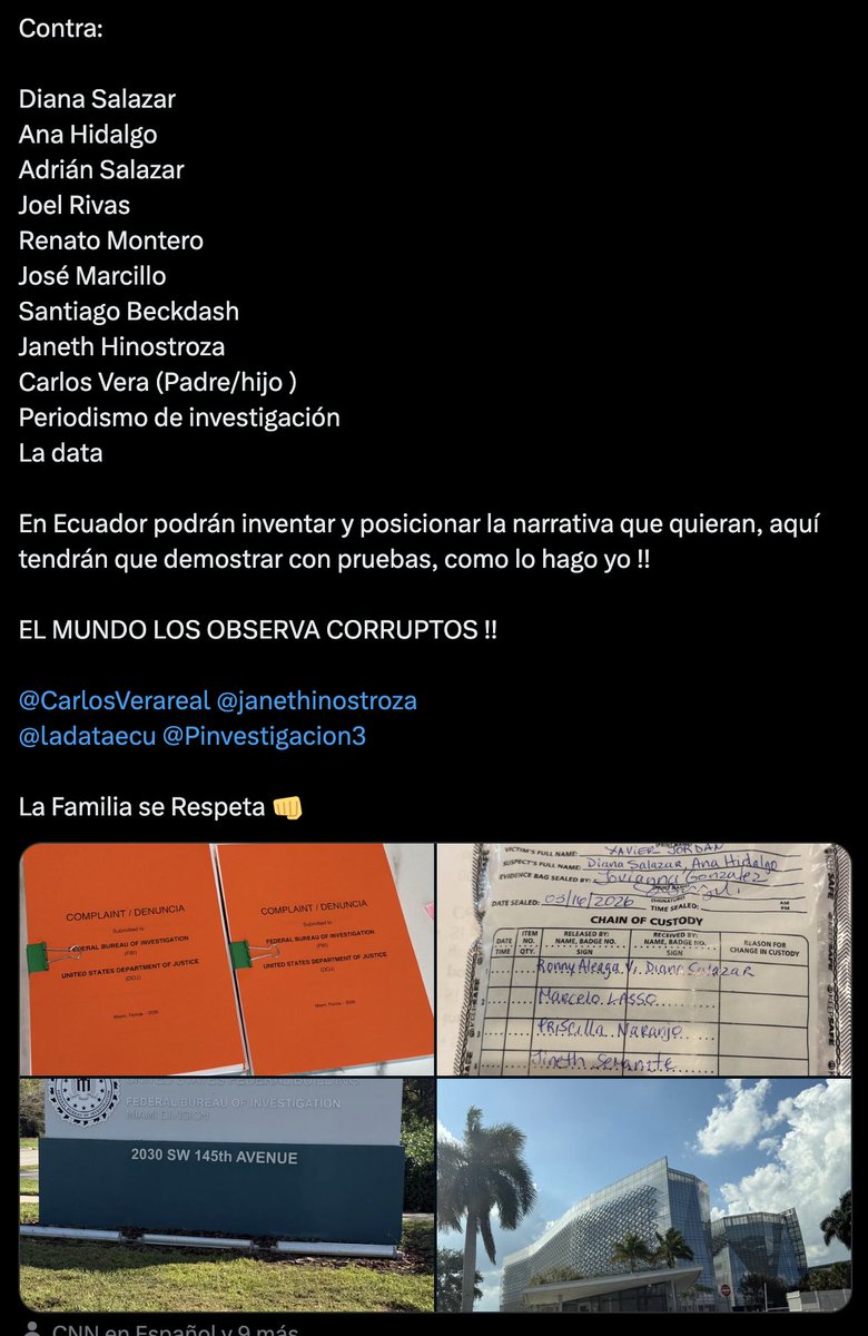 Lo que haré con la "denuncia" de Xavier Jordán: nada. 

Ni me intimida ni me preocupa. Es una payasada, y voy a explicar por qué.

Según sus propias redes, Jordán dice haber presentado una denuncia ante el FBI contra una lista que incluye a la exfiscal Diana Salazar, varios