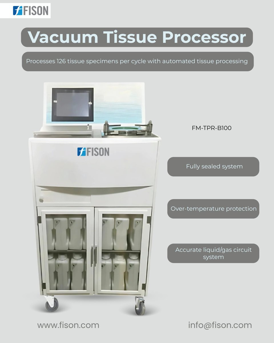 FisonLtd's tweet image. Vacuum Tissue Processor FM-TPR-B100 Processes 126 cassettes with vacuum, pressure, and heat.

info@fison.com
fison.com/vacuum-tissue-…

#Fison #VacuumTissueProcessor #LabEquipment #MultimodeTissueProcessorSupplier #WaxTissueProcessorManufacturer