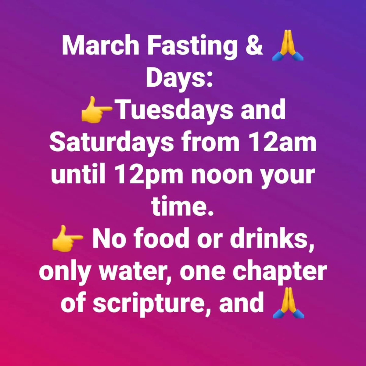 MbBingham's tweet image. Hey just a reminder 👉join you us for 👉Fasting and Prayer Days for the month of March. 👉You see 👀 the 👉Instructions  join us an increase your devotion. #prayerandfasting #JoinUs #PleaseShare #pastormobing #WayOfLife