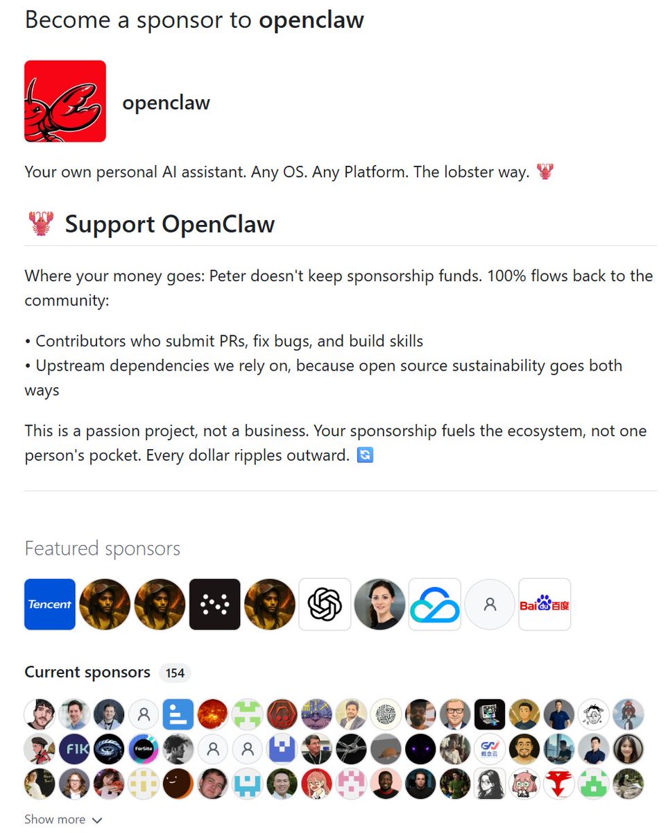 🦞💵 Tencent Tops OpenClaw GitHub Sponsors @TencentGlobal is now the top ...