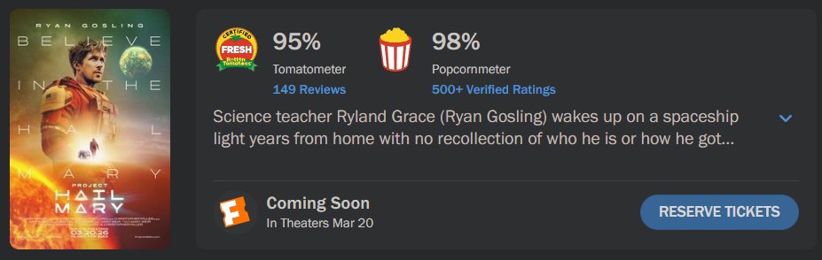 I just choked on my melatonin gummies. The Project Hail Mary popcornmeter is officially out! #AmazeAmazeAmaze📷