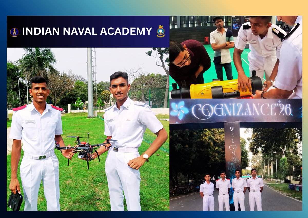 IN_NavalAcademy's tweet image. Cadets and Midshipmen of the Indian Naval Academy (INA) exhibited exceptional technical proficiency at IIT Roorkee's #Cognizance26 Tech Fest. 
The event offered an excellent platform to demonstrate expertise of #INA trainees in Autonomous Underwater Vehicles and Drone technology.