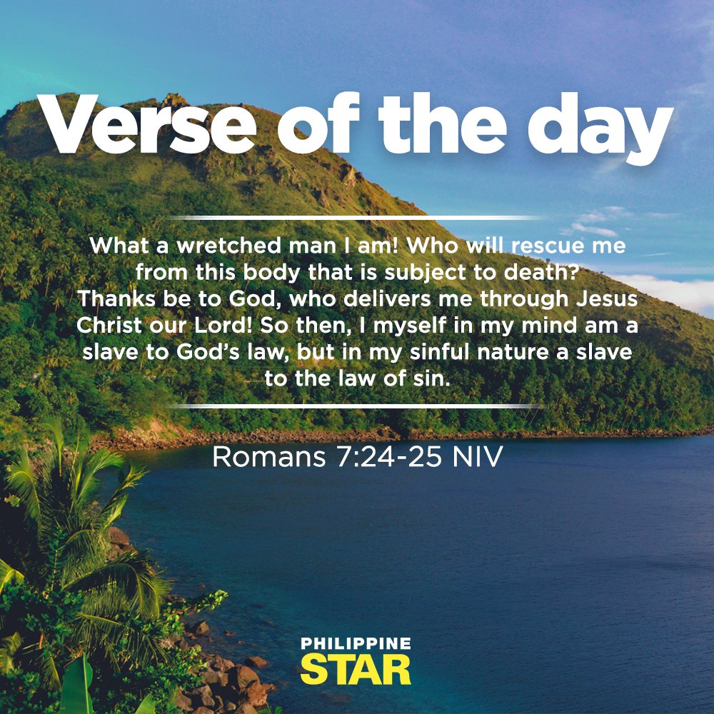 PhilippineStar's tweet photo. JESUS SETS US FREE FROM SIN 🤍

What a wretched man I am! Who will rescue me from this body that is subject to death? Thanks be to God, who delivers me through Jesus Christ our Lord! So then, I myself in my mind am a slave to God’s law, but in my sinful nature a slave to the law of sin. – Romans 7:24-25 NIV