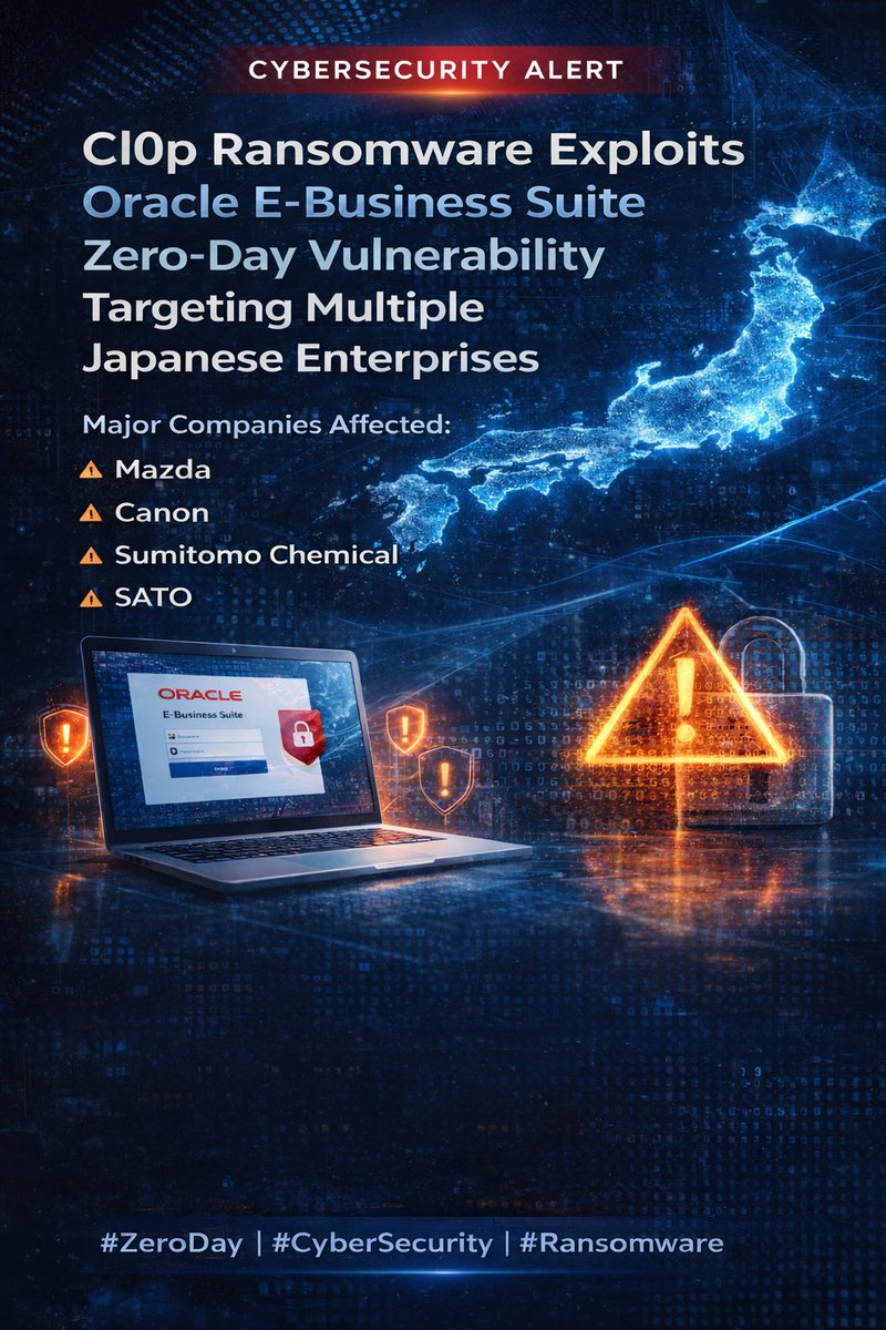 Safous_TYA's tweet photo. Zero-day exploitation of Oracle E-Business Suite by Cl0p shows how fast attackers move before patches exist.
Assume breach. Minimize exposure. Control privileged access.

📥 Report: https://t.co/TPYZn1mwfp

👉 Demo: https://t.co/P8MXQZvkAx

#ZeroDay #CyberSecurity #Ransomware https://t.co/owJhqrANUB