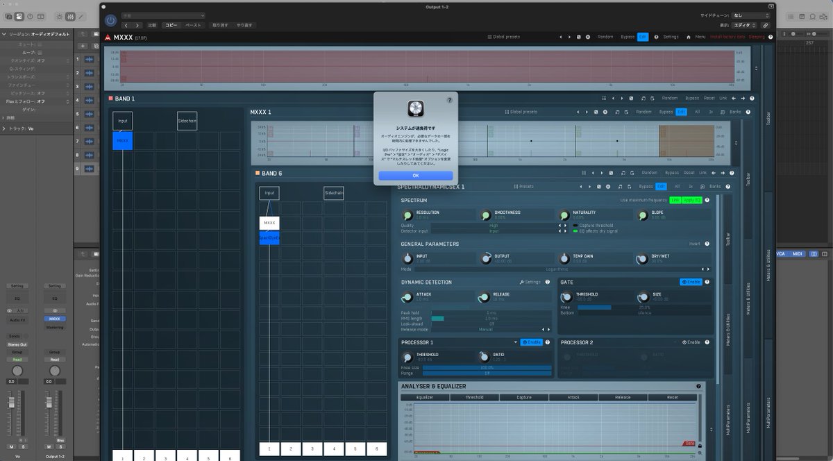 パッとひらいめいて！6帯域に分けて全ての体域にMSバランス入れて、全体域その後ろにトーナルテールバランス入れて、全体域その後ろにスペクトラルダイナミクス入れたら、やっぱりしゅごい！！動かない