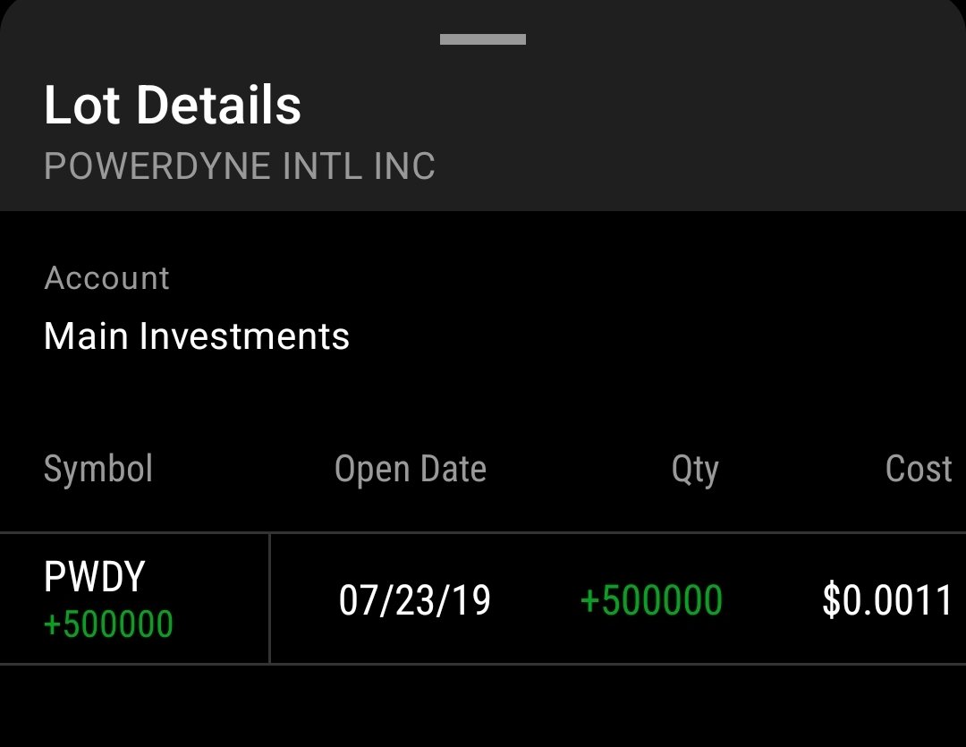 Church_Boy's tweet photo. @ChartDiligence 🤣🤣 I mean, who plans for $1 move from nothing? I was definitely bummed when they went gray &amp; thought I was another otc sucker, but it takes actual effort to bring it back which is wild. For those wondering my position, see pic. A humble $500 at basically the bottom $pwdy https://t.co/6O7ynqqeE9