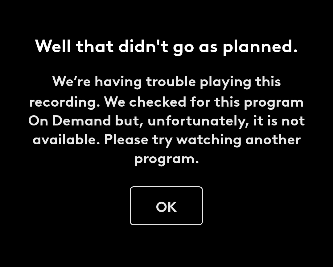RaymondSomes's tweet photo. This is one of the myriad reasons I hate @CoxComm 
Recorded a show on my "DVR" (A cloud device we had no choice but to accept) and it is just... not... there... https://t.co/1HVsMM5qoU