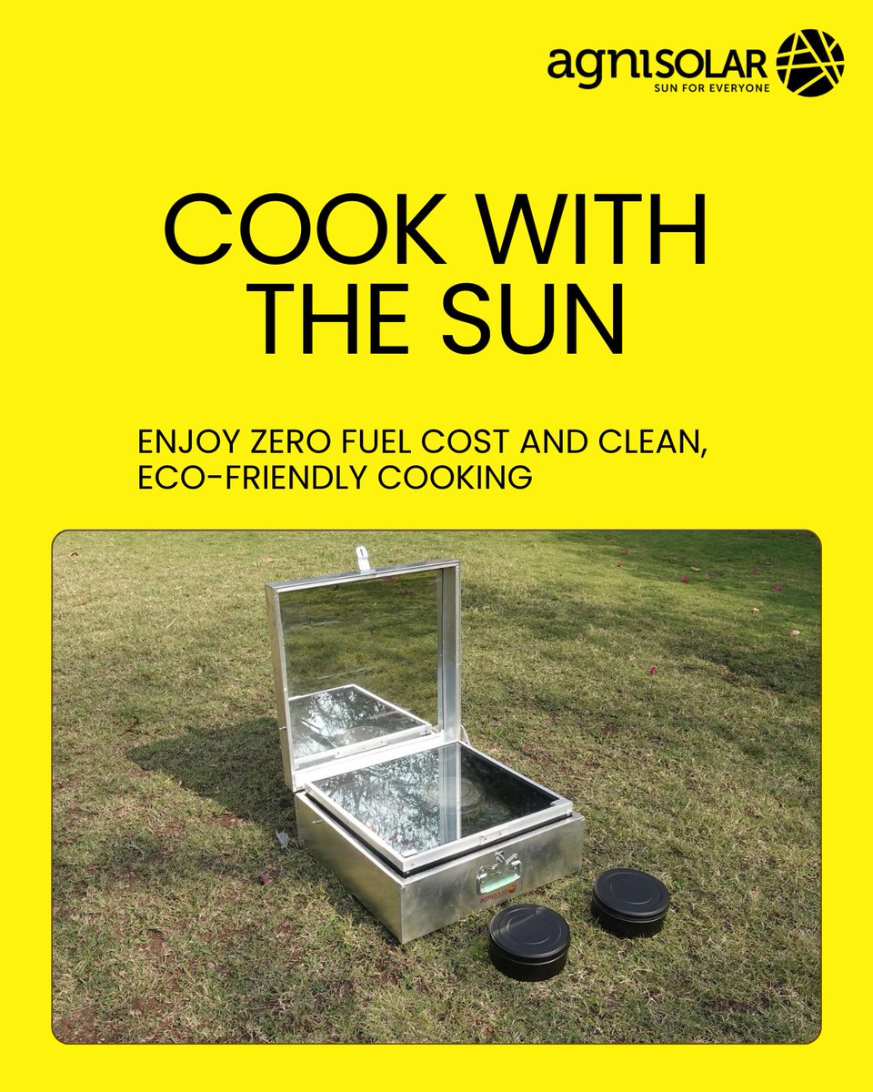 Agni_Solar's tweet image. Cook with the power of the sun. 
Solar cookers turn sunlight into heat, making cooking cleaner, greener, and fuel-free. 
.
.
.
#SolarEnergy #SolarCooking #SolarCooker #RenewableEnergy #CleanEnergy  #SustainableLiving #GreenEnergy #ClimateSolutions #EcoFriendly #CleanCooking