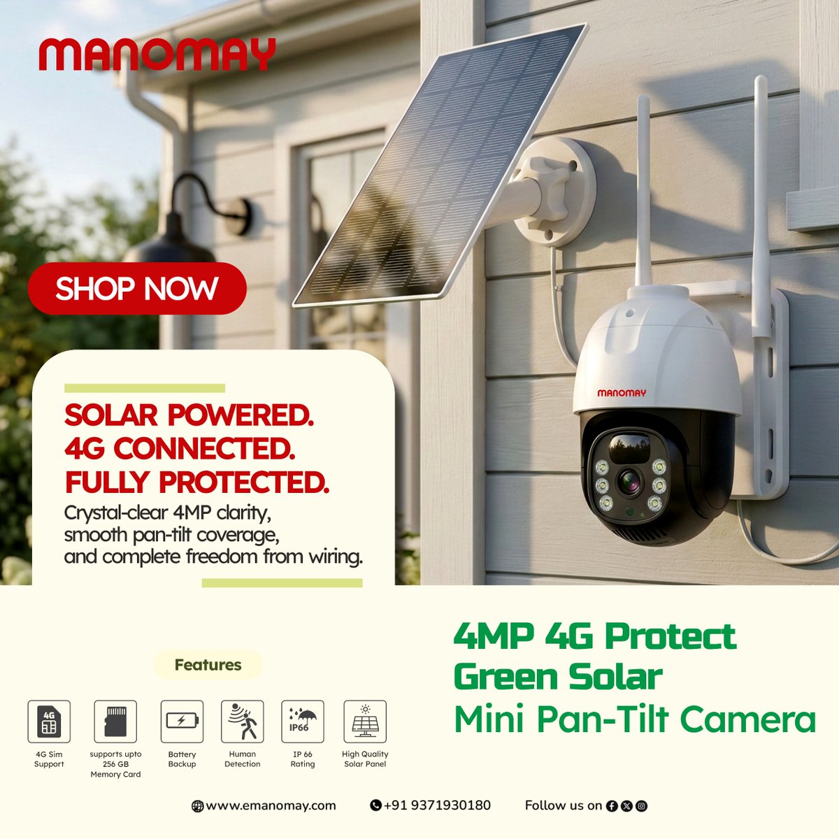 Manomay_india's tweet image. Solar powered. 4G connected. Fully protected. Manomay 4MP 4G Solar Pan-Tilt Camera delivers clear video, smart detection, and wire-free security—perfect for remote areas. Supports up to 256GB storage.

#Manomay #4GCamera #SolarCamera #SmartSecurity #Surveillance