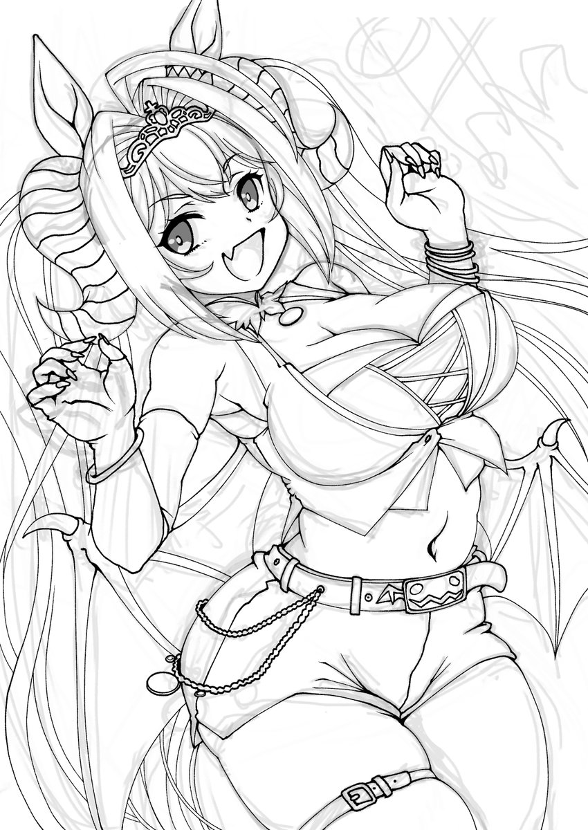 進捗状況:ペン入れ
skebでのご依頼で月下の悪魔ちゃんのコスチュームに身を包んだダイワスカーレットを描かせていただいています
メインのペン入れが完了、これから線の修正・加筆・調整を加え色塗りに移ります 