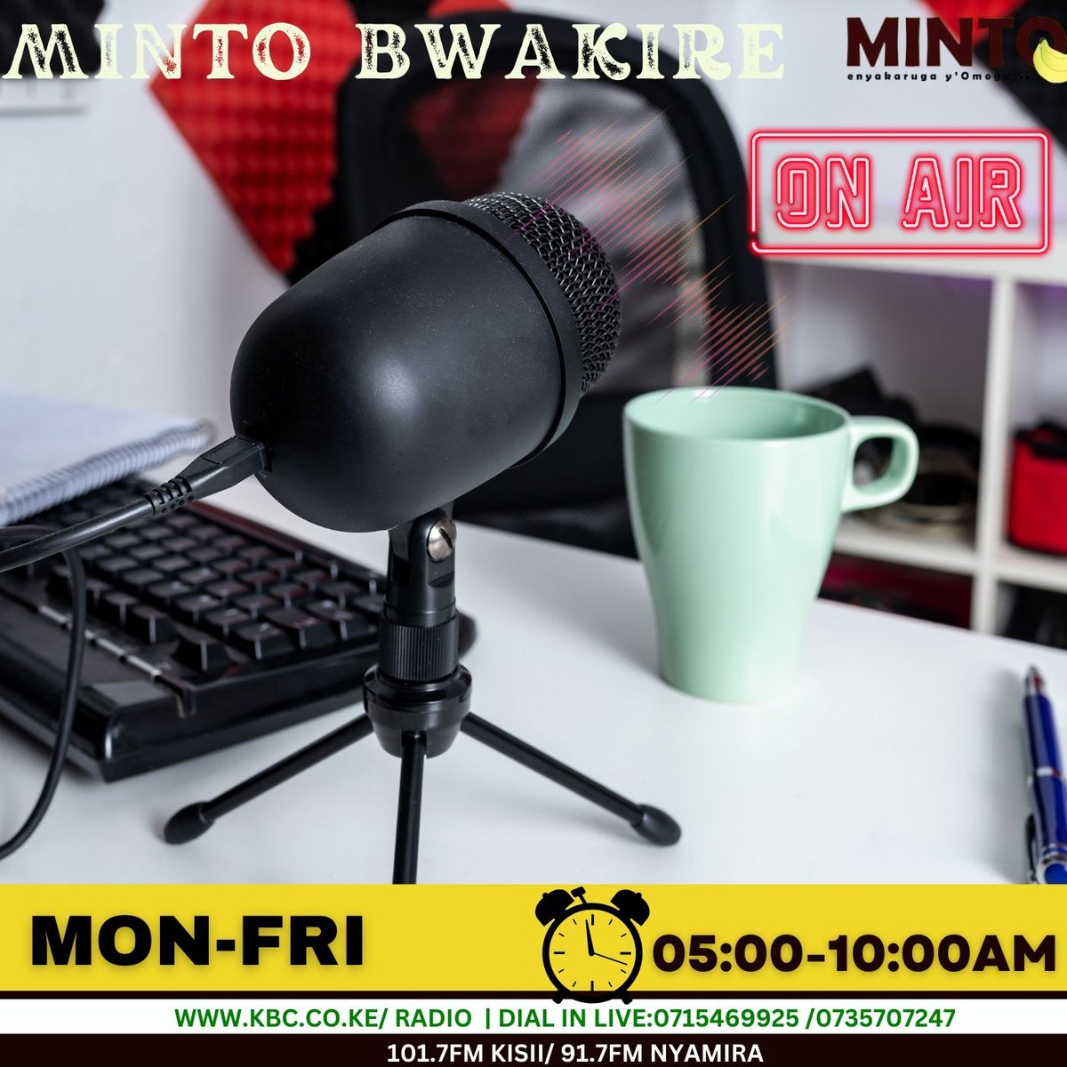 MintoFmradio's tweet photo. #MintoBwakire Wednesday edition 5-10am na Prof. Wylciffe Riang'a na Omong’ina Nyorosa!. ^MK
#MintoFM https://t.co/QpicQC2sv1