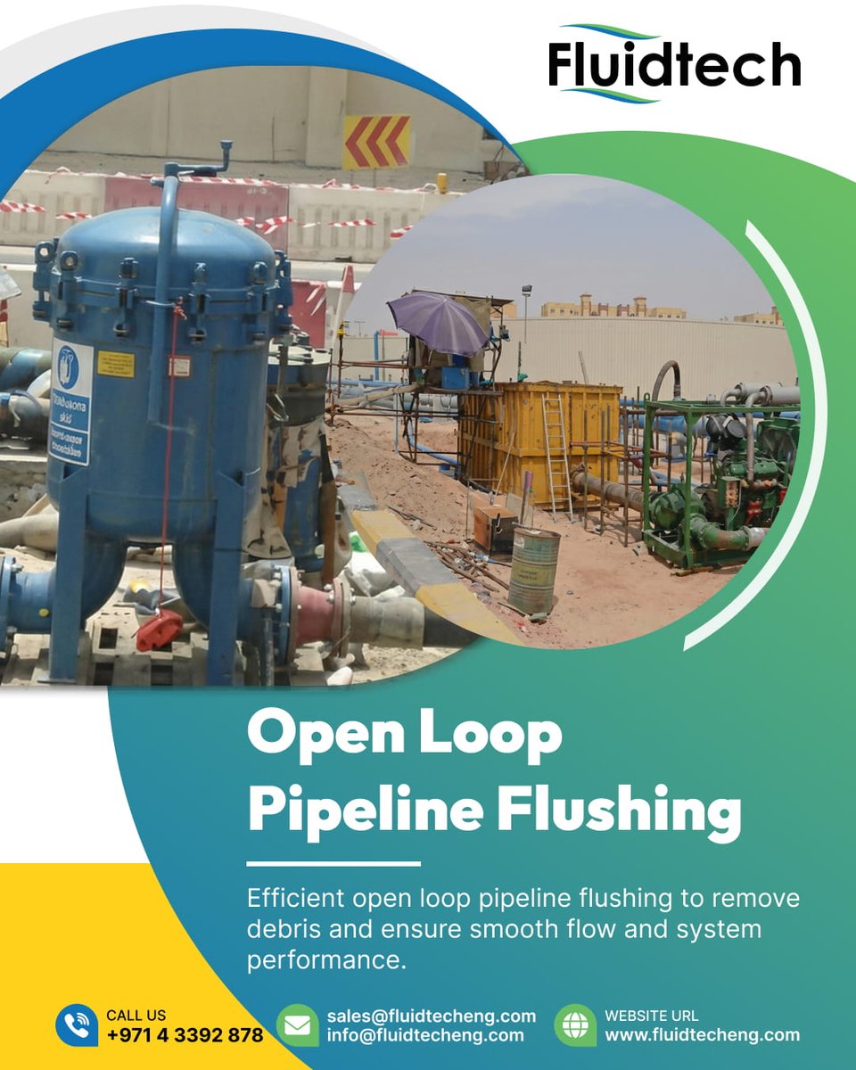 FluidtechL's tweet photo. Open Loop Pipeline Flushing 

Ensure optimal system performance with our efficient open loop pipeline flushing services. Remove debris and improve flow for smoother operations.
  
#PipelineFlushing #OpenLoopFlushing #FluidTech #EfficientSystems #SmoothFlow #PipelineServices https://t.co/6EvggkcFTw