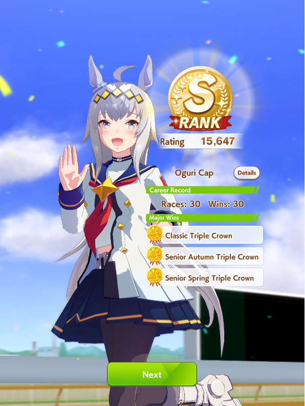 Finally got my first S Rank Uma with my girl Oguri Cap!

#umamusume #umamusumeprettyderby