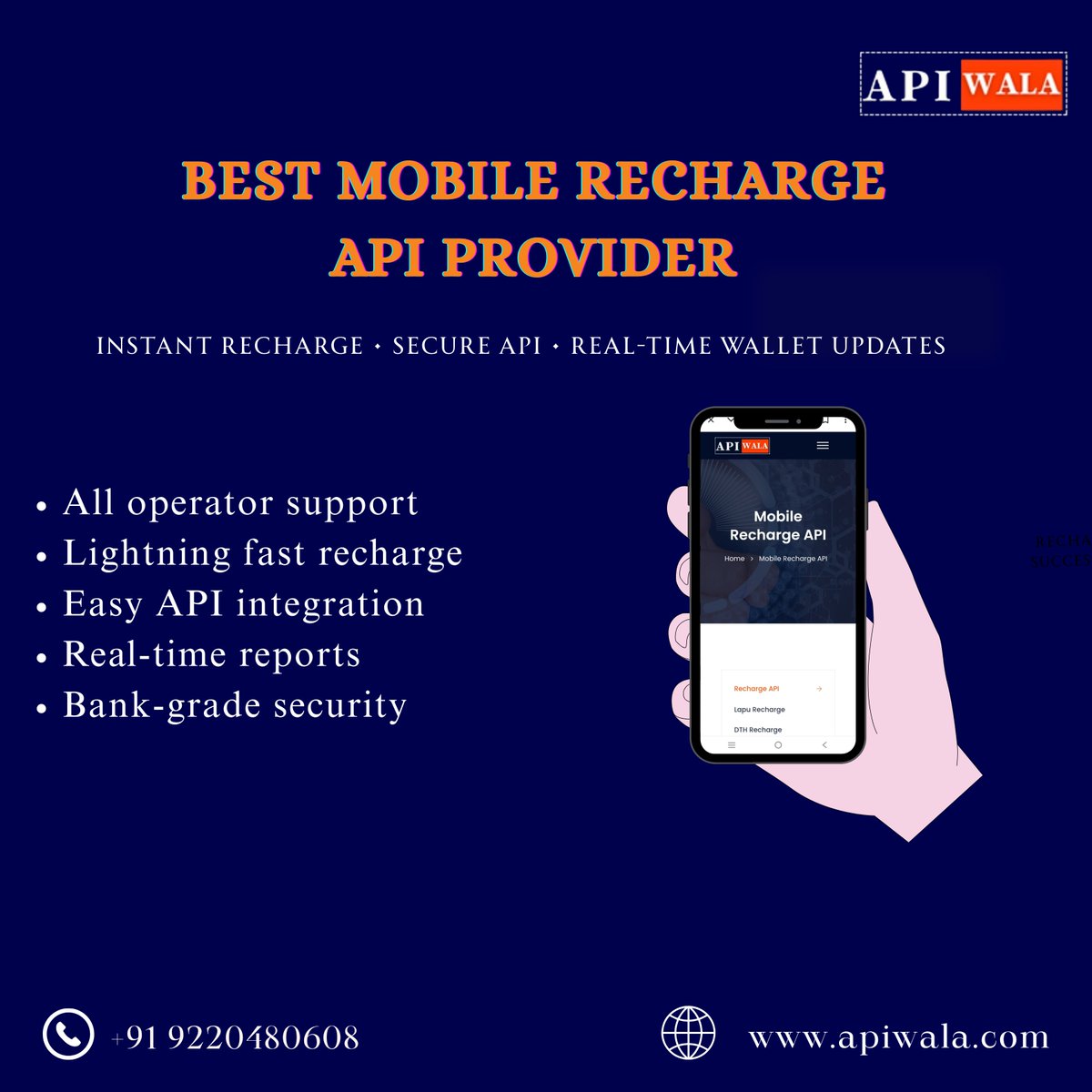 apiwala's tweet photo. π± Power Your Business with APIWALA Mobile Recharge API!
Instant recharge, secure API & real-time updates with seamless integration for all operators. β‘π³
π +91 9220480608
π https://t.co/BBXFwXzQ8j
#APIWALA #MobileRechargeAPI #RechargeAPI #FintechSolutions #DigitalRecharge https://t.co/086tbiMsNT