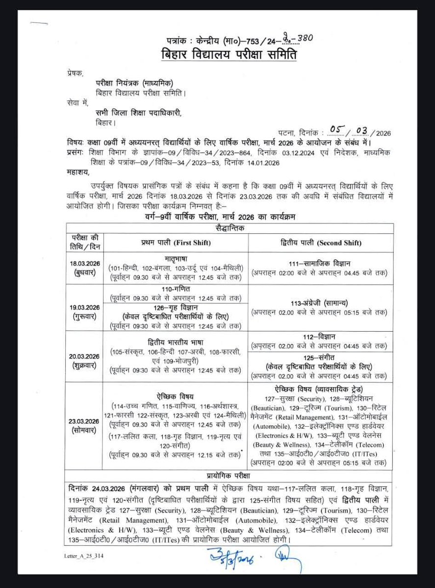 sintu94's tweet photo. क्लास 9 वार्षिक परीक्षा समय सारणी।

#BiharShikshak #class9 #Finalexam #computerscienceteacher #BiharTeachers #computerteacher #bpscteacher #BiharEducationDepartment #education #students #trendingpost https://t.co/BMM4a638gQ