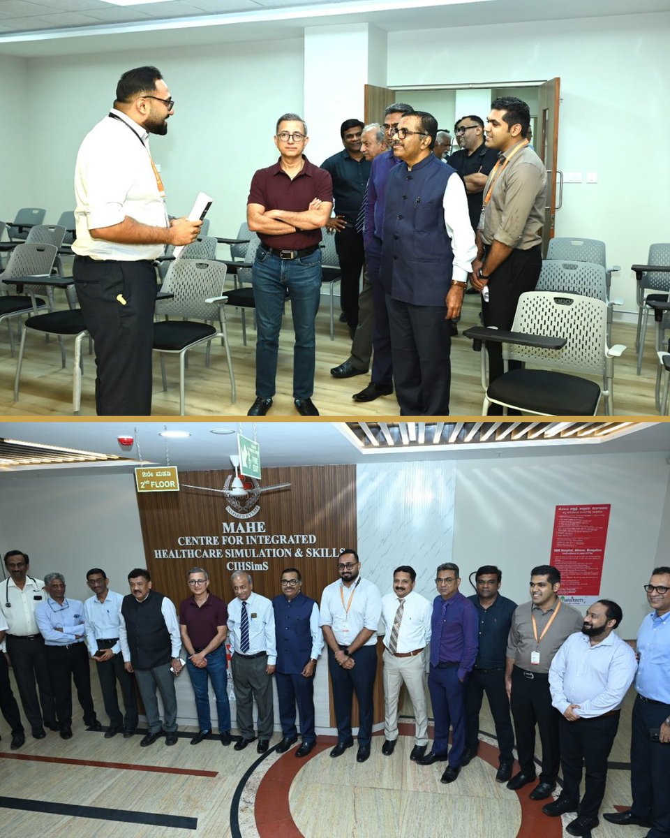 KMC_Mangalore's tweet image. CIHSimS at KMC Mangalore hosted Dr Ranjan Pai and Lt Gen. (Dr) M. D. Venkatesh for a visit to its new simulation facility, which showcases advanced training infrastructure for clinical skills and patient safety.

#KMCMangalore #SimulationEducation