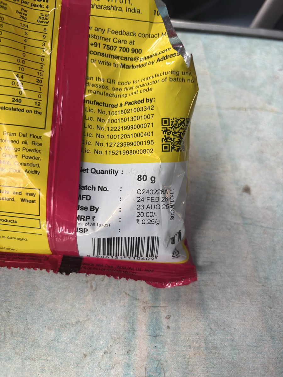 अब तो साला ये धांधली बाजी देख कि लग रहा है की 
बाहर कुछ खाते ही मरोगे 😡
ये पिटारा का पैकेट मैंने सादलपुर जंक्शन से stall no 03 से लिया जिसमे original Date of expiry को मिटाकर फिर से छाप दी 😠
अब इंसान इन कंपनी पर के प्रोडक्ट भी न्ही खा सकता 
साले <a href="/fssaiindia/">FSSAI</a> वालो तुम सोते रहो