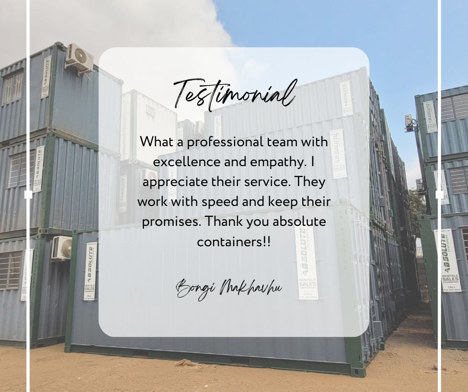AbsoluteContai1's tweet photo. Thank you, Bongi Makhavhu, for the great 5‑star Google review! ⭐

We’re glad to hear our team was professional, worked with speed, and delivered on our promises. 🙌

https://t.co/BxV1rJ0Wxf
📞 012 940 0090 | ✉️ sales@absolutecontainers.co.za

#AbsoluteContainers https://t.co/hJGs8QNH0Y