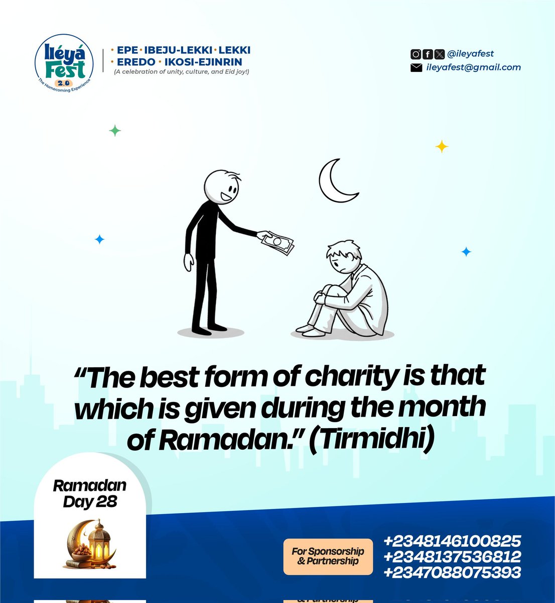 Ramadan Day 28 🌙

Charity in this blessed month isn’t just giving - it’s elevating lives and earning mercy. 

Don’t hold back now, the finish line is near.

Give with sincerity. Give with purpose. Give while it still counts.

#RamadanDay28 #Charity #Sadaqah #Epe #IleyaFest