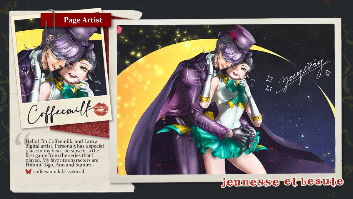We're starting off our contributor intros with the wonderful coffeemilk! They plan on creating an art involving Hifumi Togo and haute couture ✨Please give them a follow on bsky!