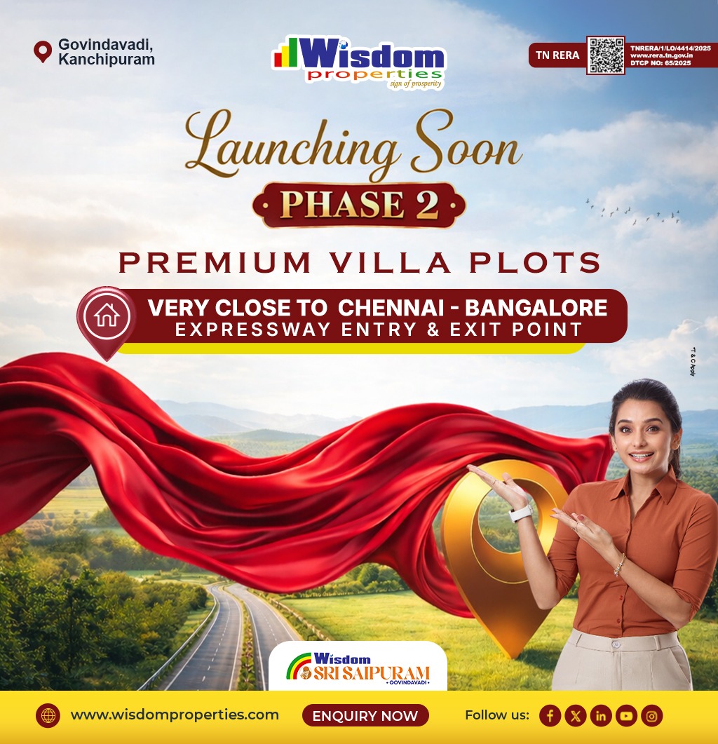 wisdomproperty's tweet image. 🏡 Phase 2 launching soon at Wisdom Sri Saipuram, Govindavadi!

📍 Premium villa plots near Chennai–Bangalore Expressway
✅ Prime location
✅ Excellent connectivity
✅ TN RERA Approved

📞 93606 93606
🌐 wisdomproperties.com/premium-villa-…

#wisdomproperties #villaplots