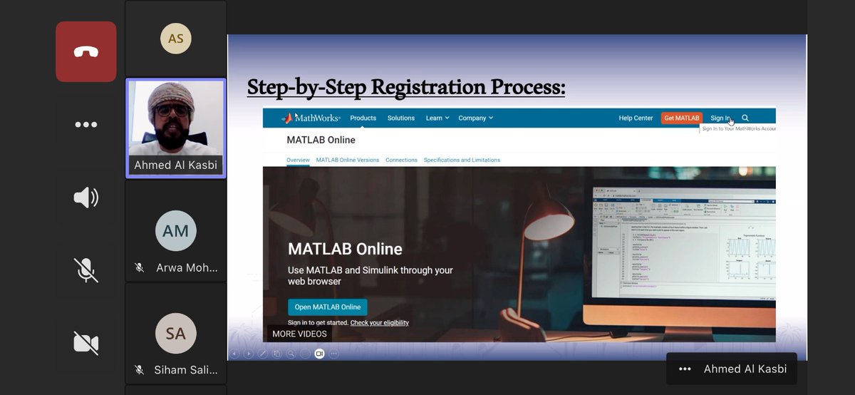CAHS_ASU_OM's tweet photo. نفّذ د. أحمد الكاسبي ورشة افتراضية بعنوان **"Introduction to MATLAB Online"** استهدفت طلبة **مشروع الرياضيات MATH499**، وذلك يوم الأحد 15/03/2026. حيث تعرّف الطلبة على كيفية التسجيل في منصة **MATLAB Online** وأهمية استخدامها في دعم مشاريعهم البحثية في التحليل والنمذجة الرياضية. https://t.co/t4AsvCNvSz