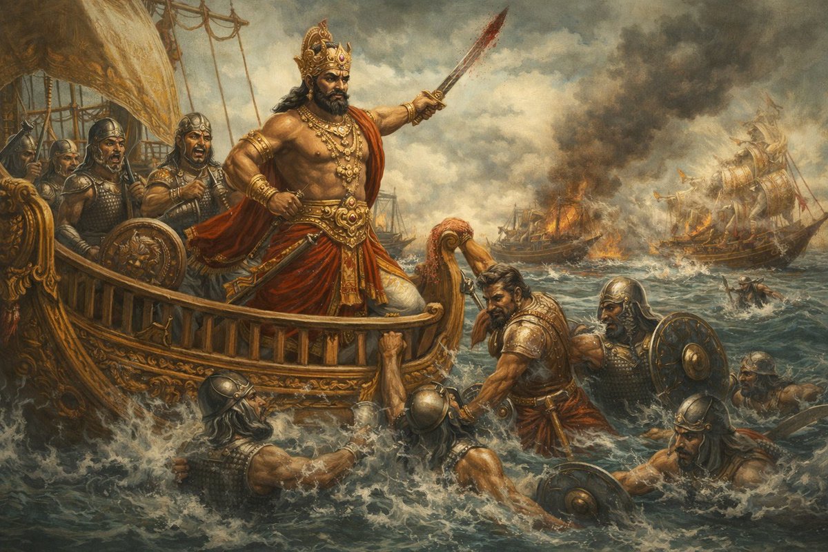 Kochadaiyan22's tweet photo. Nedumcheralathan defeated the Yavanas on the Malabar coast and captured them. As punishment, he bound their hands and poured ghee on their heads, leading them to his capital in humiliation. Later, he released them for a large ransom💥
#Nedumcheralathan #Tamilking #Chera  #Yavana https://t.co/psQRG74ePD