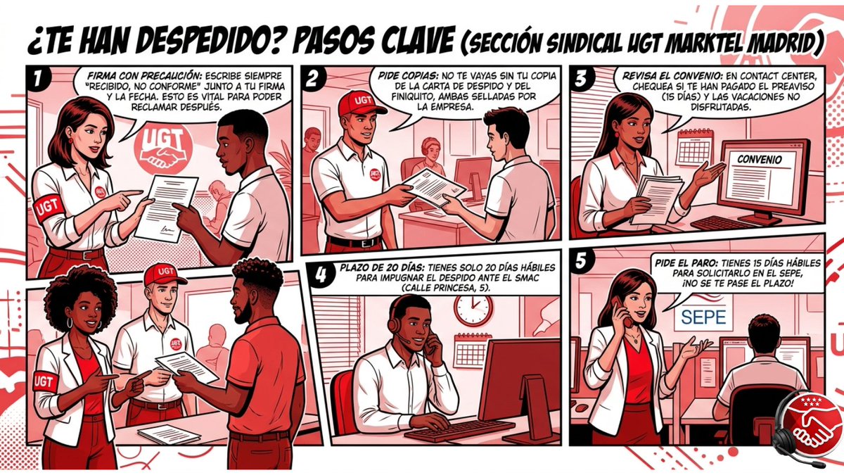ugtmarktelmad's tweet photo. ¿Te han despedido? 😡 ¡Actúa ya! Esta guía visual te muestra los pasos clave para reclamar. #UGT #Despido #ContactCenter Para asesoría legal afíliate a UGT

★https://t.co/hLqlMQUe1S https://t.co/M5lmQxvnad