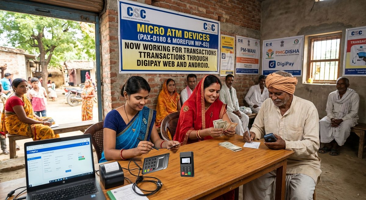 Micro ATM Devices (Pax-D180 &amp; MoreFun MP-63) Now Live on DigiPay 🚀
Seamless transactions enabled via DigiPay Web &amp; Android App for all VLEs across locations.

#csc #DigiPay #cscoffice #MicroATM #mATM