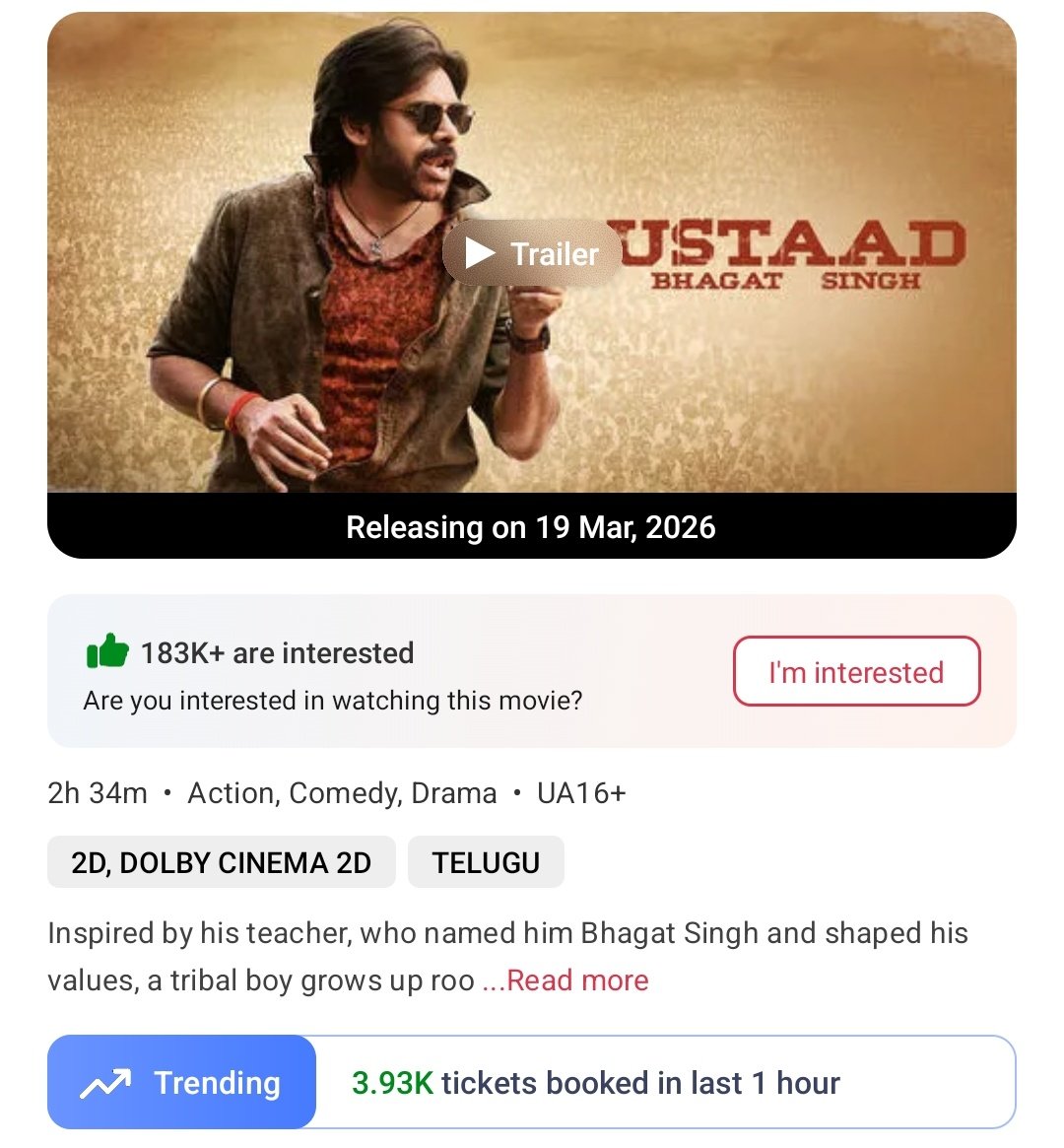 filmy_view's tweet photo. #UstaadBhagatSingh
10-11am
Tickets sold on BMS- 3930
Total from 6am- 14410 https://t.co/h65PErc0Rw