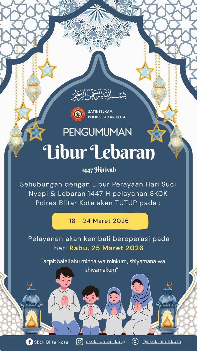skckresbltkota's tweet photo. PENGUMUMAN LIBUR LEBARAN 2026 https://t.co/gwVsXmVZKo