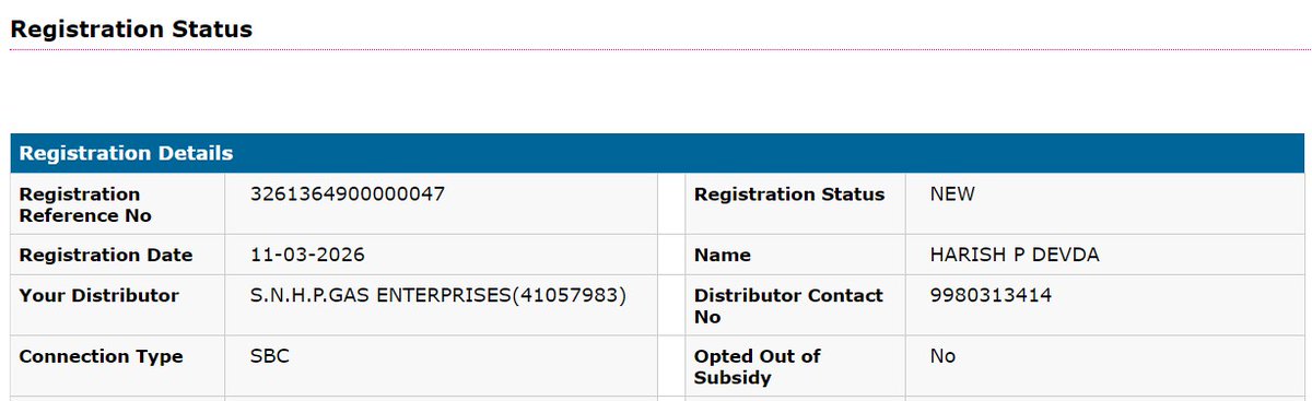 harishdevda169's tweet photo. Applied for LPG connection on 11-03-2026 (Ref No: 3261364900000047), but the status is still “NEW” with no progress from S.N.H.P. Gas Enterprises - no update or response. Request immediate intervention and status update. @MoPNG_eSeva @HPCL https://t.co/sbuADPLFx2