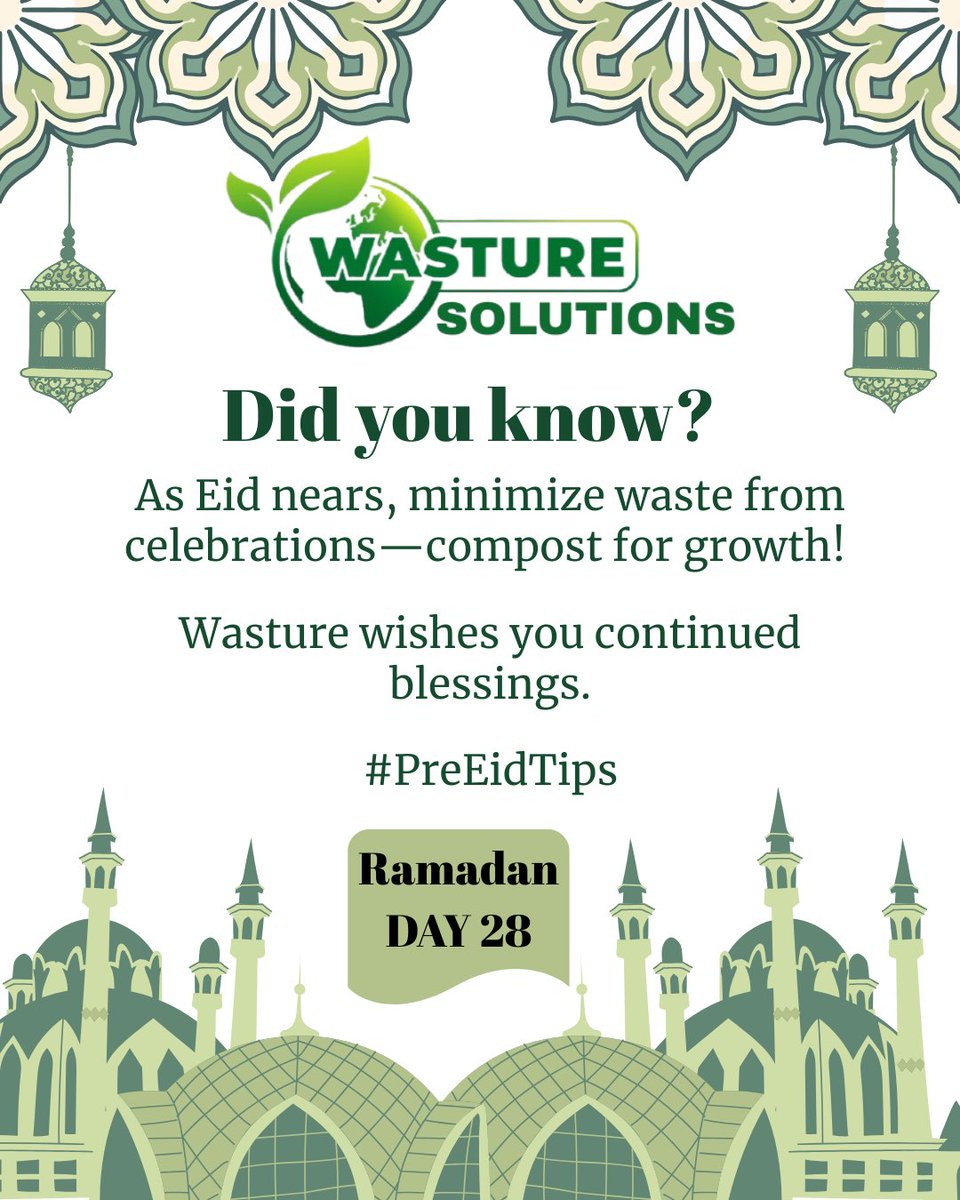 wasture360's tweet photo. 🌙 Ramadan Day 28
As Eid approaches, celebrations can increase food waste.
Composting leftovers turns waste into growth.
Celebrate responsibly. ♻️🌱
#PreEidTips #EcoRamadan
#EcoSustainability #CircularEconomy #WasteToWealth https://t.co/GFPy8DgLWe