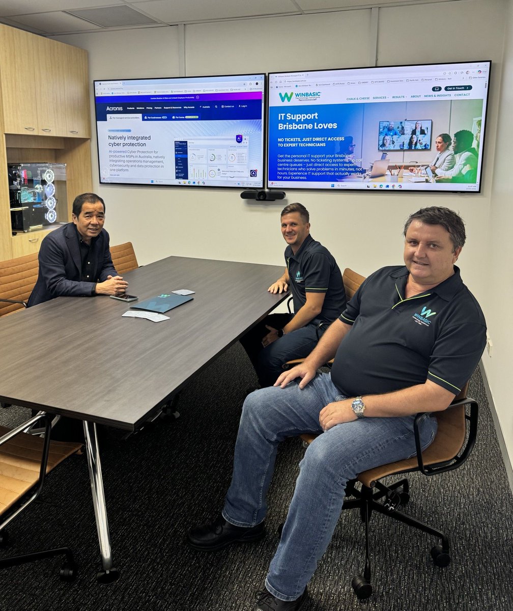 Winbasic's tweet photo. We at Winbasic were thrilled to welcome Adrian Lau, the Partner Success Manager from Acronis, today. Seated from left to right are Adrian Lau, Jason Raines (Operations Manager at Winbasic), and David Webb (Owner & Founder of Winbasic). It was a fantastic opportunity to learn about Acronis' progress and share our insights for future developments. Thank you, Adrian, for visiting—you're always welcome back!

#Winbasic
#Cybersecurity
#ManagedITServices 

https://t.co/LYqKzUps69 
https://t.co/Zo33keVM9K