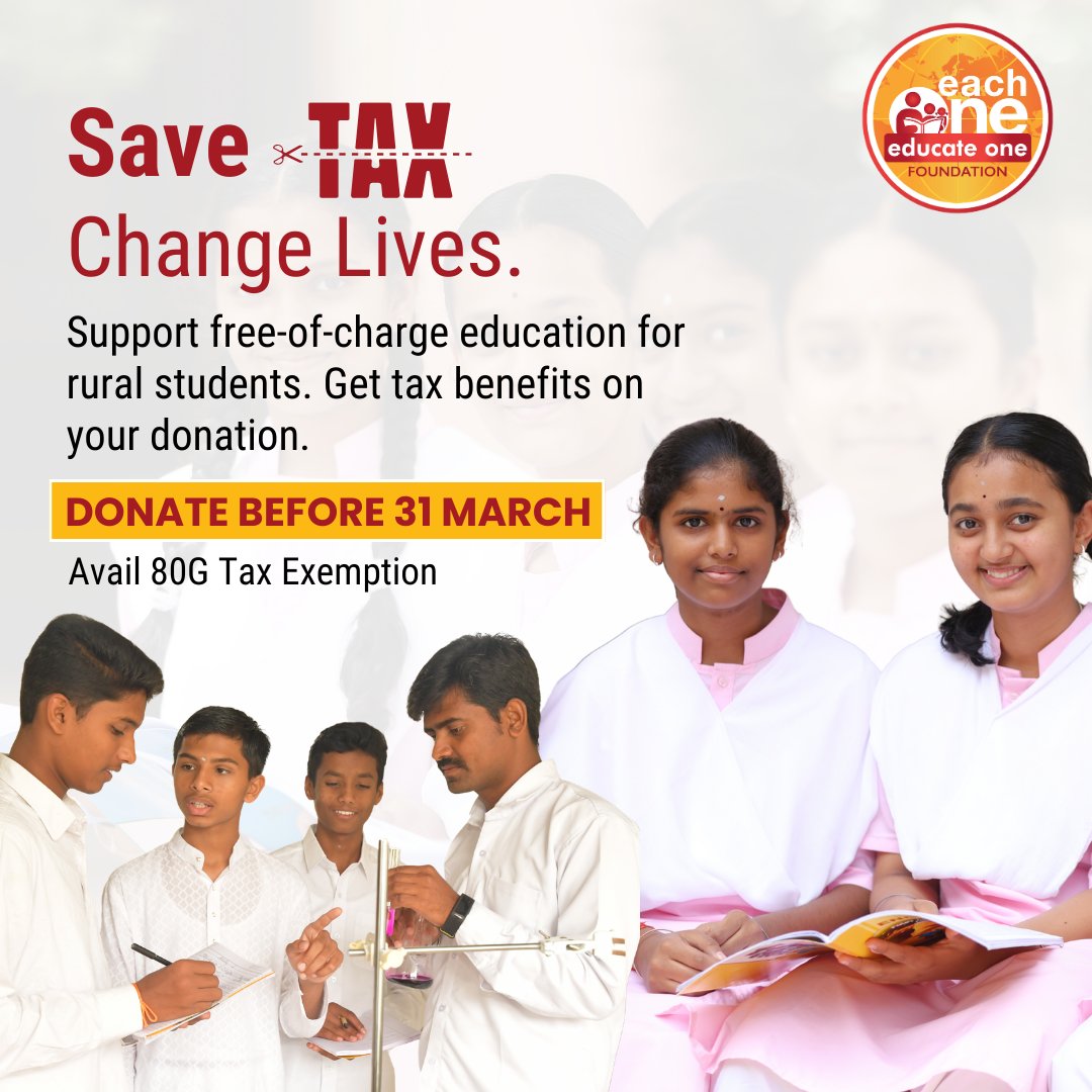 Each1EducateOne's tweet image. Give with purpose and help rural children and youth access quality education, nutrition, and care, while saving on taxes.
Support ~3,000 rural students and create lasting change.
Donate now: eachoneeducateone.org/tax-exemption

#savetax #taxexemotions #ngodonate #eachoneducateone