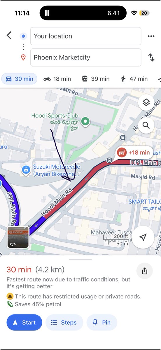 arjitakul's tweet photo. Hello. There is a massive jam on the road connecting Shantiniketan to Hoodi metro stn, because of placement of boulders on the cut towards the ITPL (marked in the map). Pls look into this as it has been complete jammed for 3 hours. 

@acpwfieldtrf @BlrCityPolice   @DCPTrEastBCP https://t.co/O3HPWnKlox