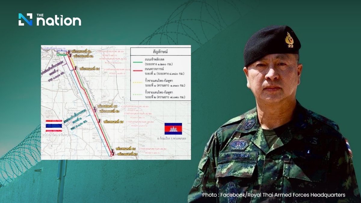 Thenationth's tweet photo. Military Progresses Chanthaburi Border Fence Project to Combat Transnational Crime

#ThailandNews #ThaiMilitary #BorderFence #TransnationalCrime #TheNationThailand

Read more : https://t.co/O3feyEeJTd https://t.co/xBYm9UA7TF