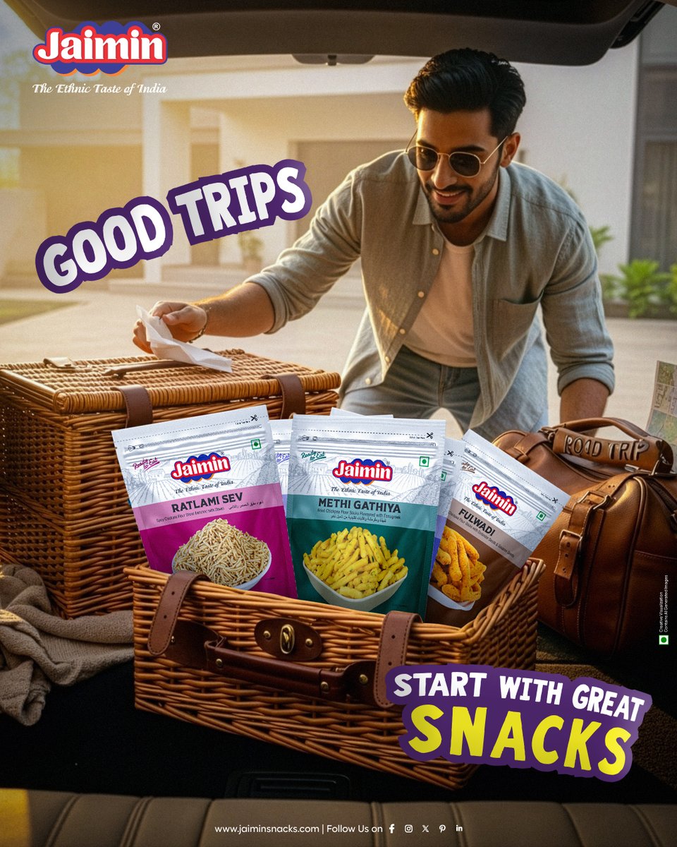 JaiminSnacks's tweet photo. Good trips start with great snacks. 🚗✨
From Ratlami Sev to Methi Gathiya and Fulwadi, Jaimin brings the perfect crunch to every journey. Because every road trip deserves flavours that keep the vibe going.
Pack your favourites before you hit the road. https://t.co/3Y8XnuA1JU