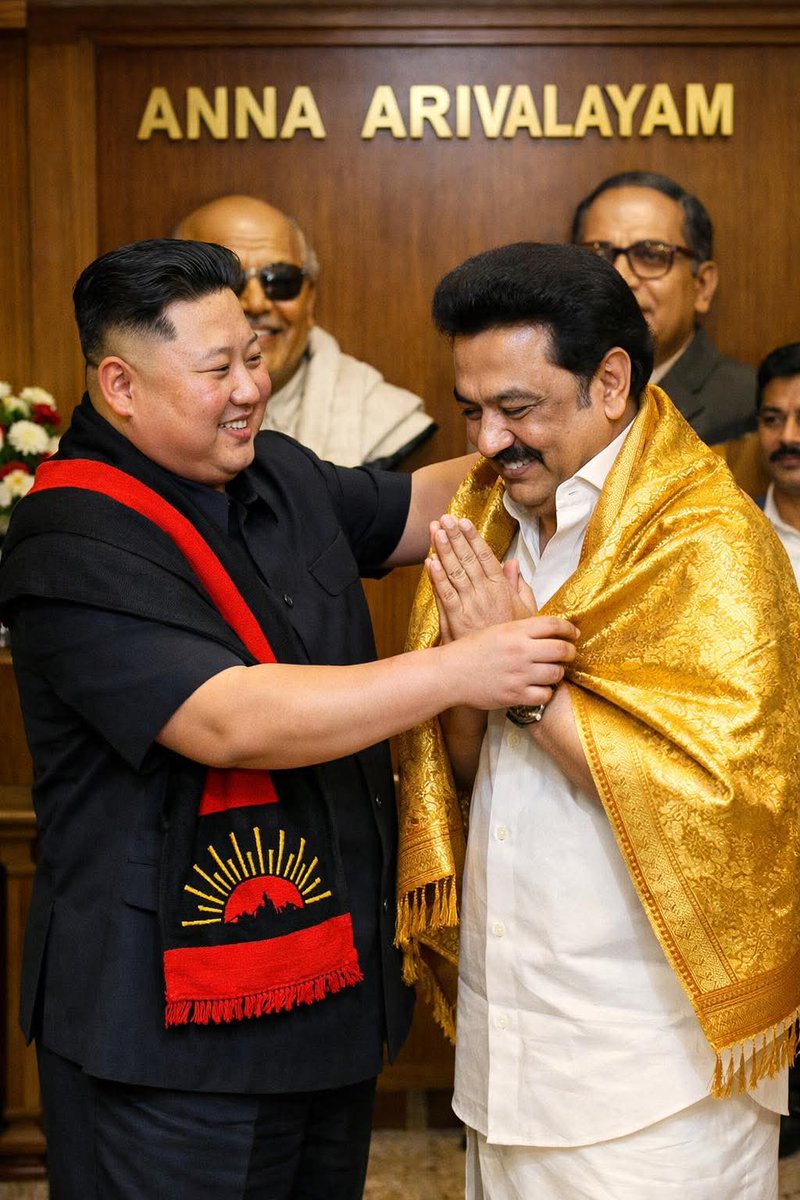ஈரான் போருக்கு மத்தியில் அண்ணா அறிவாலயம் வருகை தந்த வடகொரிய அதிபர் கிம் , திமுக தலைவர் மு.க ஸ்டாலினை சந்தித்து திமுக விற்கு தன் முழு ஆதரவை வழங்கினார்…தன் தலைவரின் ஆளுமையை நினைத்து திமுக உபிக்கள் ஆனந்தக் கண்ணீர்.😝😆

கிம் ஜாங் உன் கட்சிக்கு ஒரு சீட் ஒதுக்கினார் சுடலை.😜😜