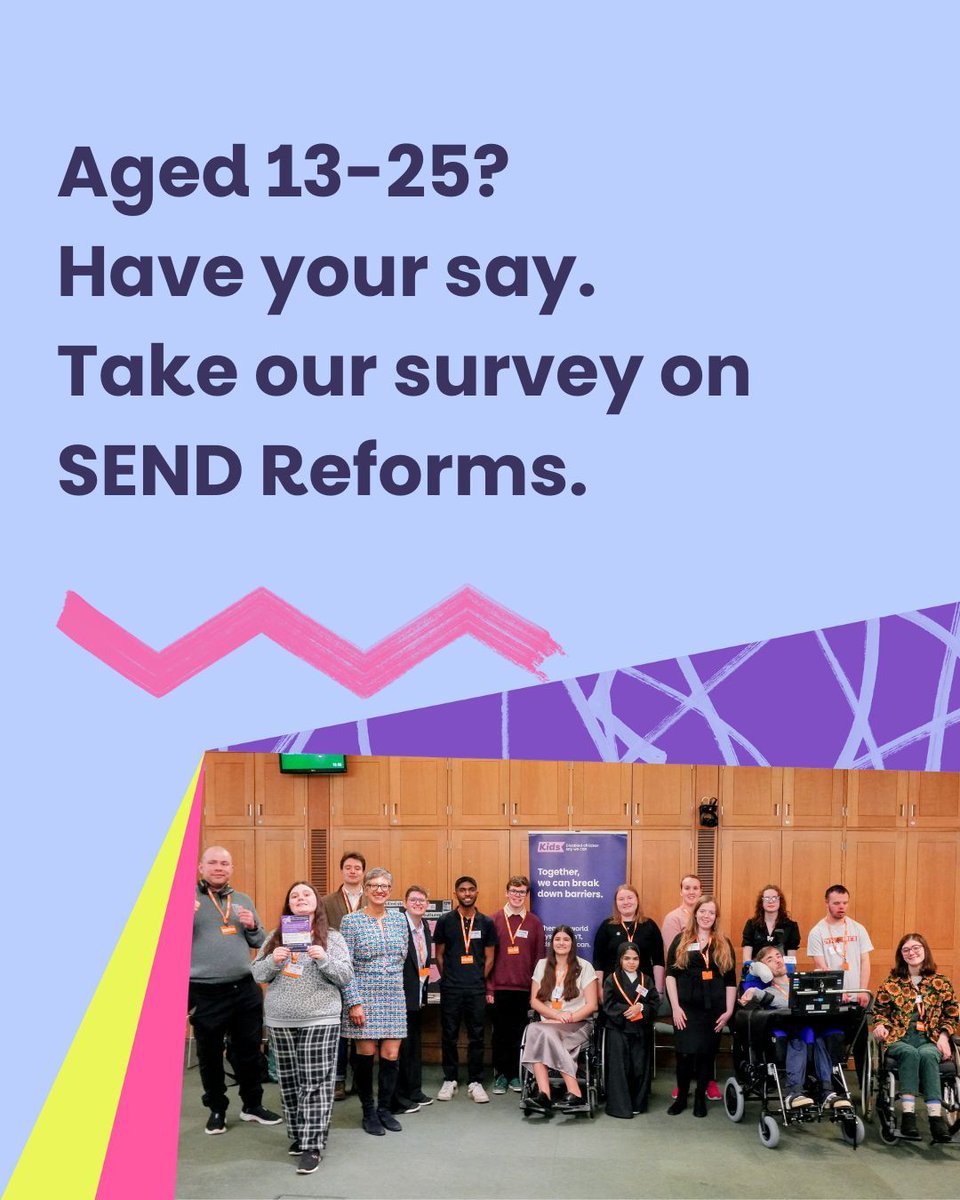 KidsCharity's tweet photo. The UK government is making decisions about SEND support - and they need to hear from young people with SEND.

If you're aged 13-25 with SEND, this is your chance to speak up about what really matters in your life, your education and your future.

Survey - https://t.co/LGRQwNW47i https://t.co/CDyqeki92E