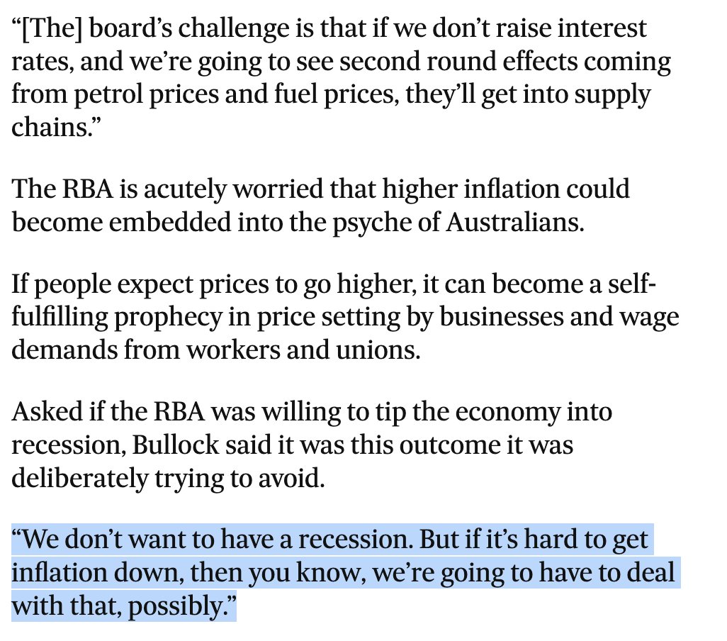 samstrades's tweet image. There's no way #Chalmers is gonna be happy with this comment by RBA, this is so hawkish for interest rate hikes, hard to believe decision was 5-4 #ausbiz #RBA 
afr.com/policy/economy…