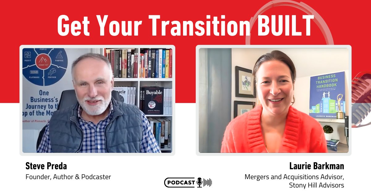 StevePredaCom's tweet photo. 🏗️ Build a Business That Lasts

Join Laurie Barkman—former $100M CEO, M&A expert, and author of The Business Transition Handbook—as she shares the BUILT Method, helping founders scale beyond owner dependency and prepare their companies for successful transitions.

🎙️ Listen now! https://t.co/wWA1EukAhK

 #BusinessTransition #SuccessionPlanning