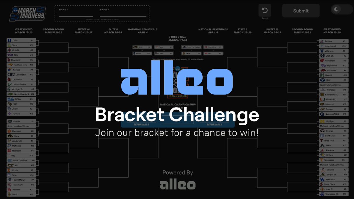 withAlleo's tweet photo. 🏀March Madness is here! Fill out your bracket with Alleo for a chance to win a prize.

Think you’ve got the winning picks? Enter here: https://t.co/dJMZReT3Ox

#withAlleo #AlleoMadness #MarchMadness #NCAA #BracketChallenge https://t.co/BwO4zZmWRM