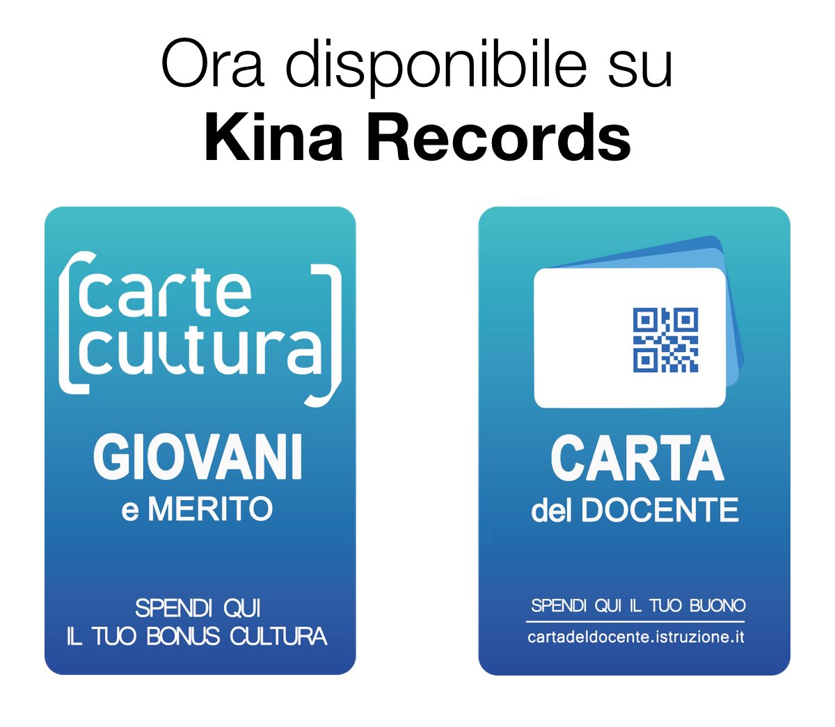 KinaRecords's tweet photo. [IMPORTANTE] Carta del Docente e Carta Cultura ora disponibili su Kina Records

Da oggi sul sito Kina Records è possibile acquistare i corsi utilizzando:

• Carta del Docente
• Carta della Cultura Giovani
• Carta del Merito

Scopri di più:
👉 https://t.co/UOVDvBGusX https://t.co/HAknNHnhFq