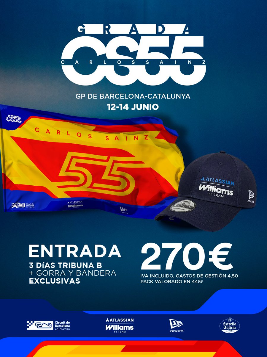 Circuitcat_cat's tweet photo. 🏟️ Ubicació privilegiada
🌶️ Conjuntament amb d'altres apassionats com tu!
🙌 Animació dedicada
🧢 Pack CS55 amb Gorra + Bandera
La #GradaCS55 ho té tot!!! 🎉
Si ets fan d'en @Carlossainz55, no t'ho pots perdre!
👉 https://t.co/Yr6P912HAn
#F1 #BarcelonaGP https://t.co/EPC2R000ra