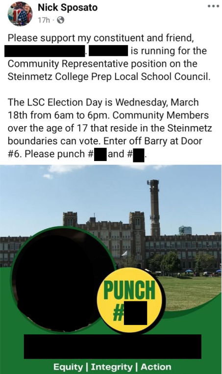 Bearstradamus_1's tweet image. Why is Ald. 𝙏𝙧𝙞𝙘𝙠𝙮 𝙉𝙞𝙘𝙠𝙮 𝙎𝙥𝙤𝙨𝙖𝙩𝙤 (38th) meddling in the Steinmetz LSC Election? Steinmetz is in the 30th Ward, once in the 36th.  Tricky Nicky only stakes claim to Taft as a high school in his 38th, never ever Steinmetz. #pos