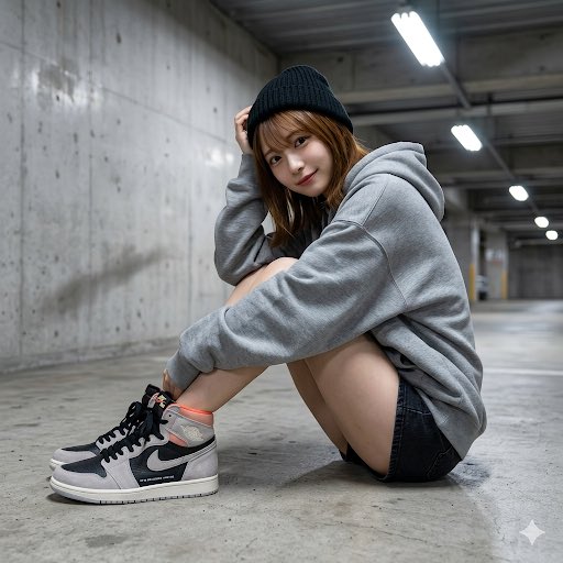 rina_kicks's tweet photo. 今日は特別にお気に入りの一足、AJ1 "Hyper Crimson"を履いてみたよ👟🔥
グレーパーカーとの相性、最高じゃない
#スニーカー女子 #AJ1 #hypercrimson #AI美少女 #ストリートファッション https://t.co/jfbZ30smXD